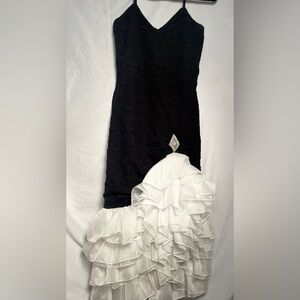 Elegant Black and White Ruffled Dress